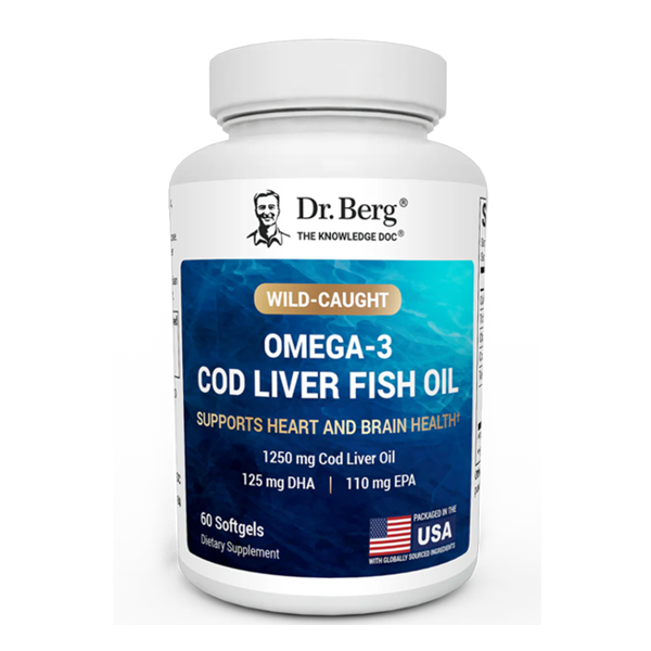 Dr Berg Wild-caught Omega-3 Cod Liver Fish Oil Dha EPA 60 Softgels