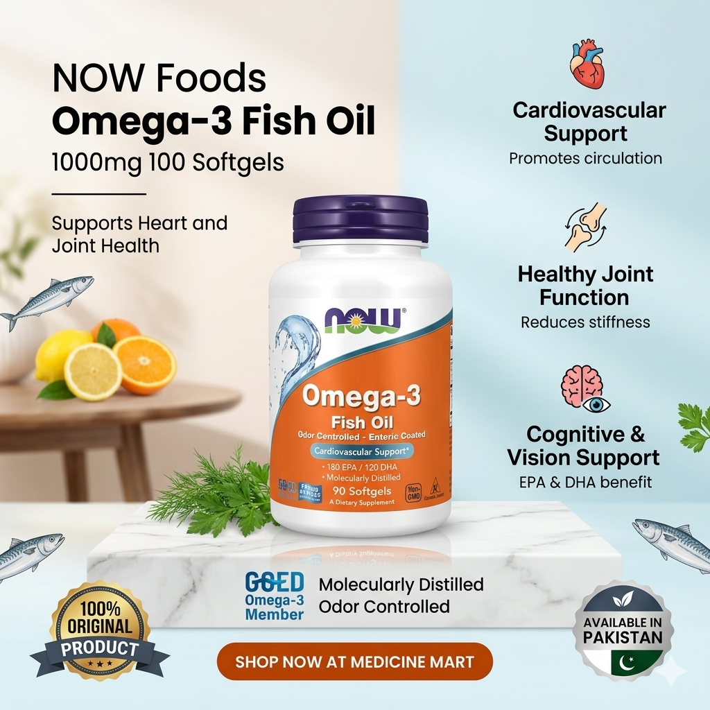 NOW Foods Omega-3 Fish Oil 1000mg 100 Softgels in Pakistan