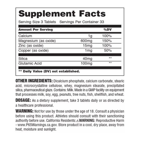 Calcium Zinc Magnesium Copper 100 Tablets